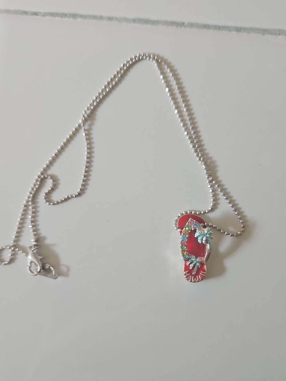 Silver Chain Necklace with Red Hawaii Flip-Flop Pendant